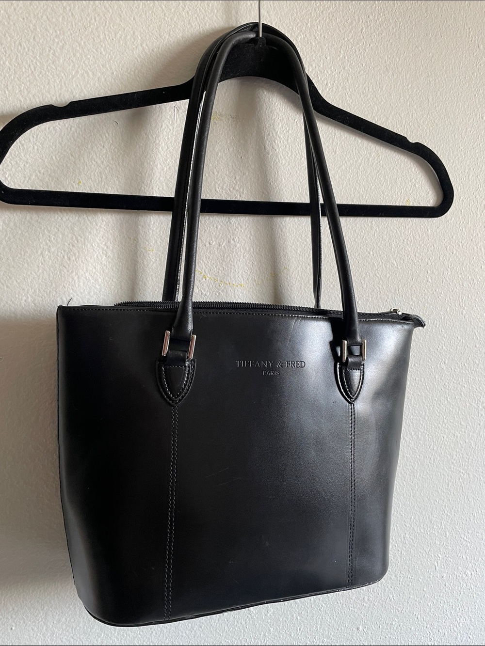 Tiffany & Fred Paris- Black Leather Shoulder Tote